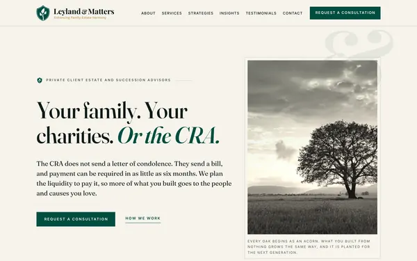 Home page of Leyland & Matters, estate and succession advisors in Ontario
